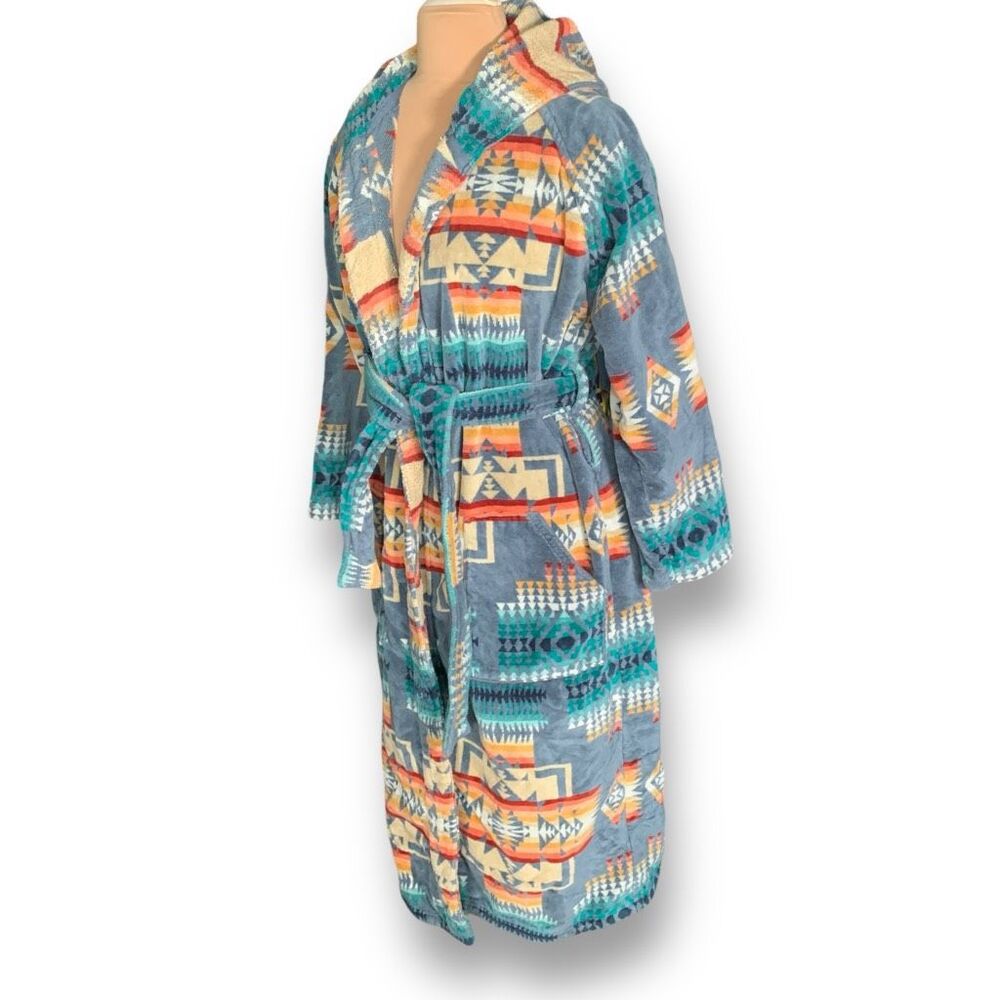 Pendleton Blue Multi Native Pattern Hooded Robe - Picture 7 of 11